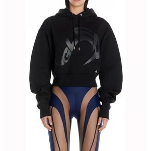 Authentic mugler cropped logo hoodie black 100% cotton sweatshirt brand new